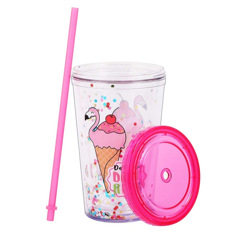 Home Tune Cute Tumbler with Lid and Straw Double Wall Insulated Acrylic Cup for Girls Women Kids, 18oz/550ml (Flamingo ice cream) - Image 4